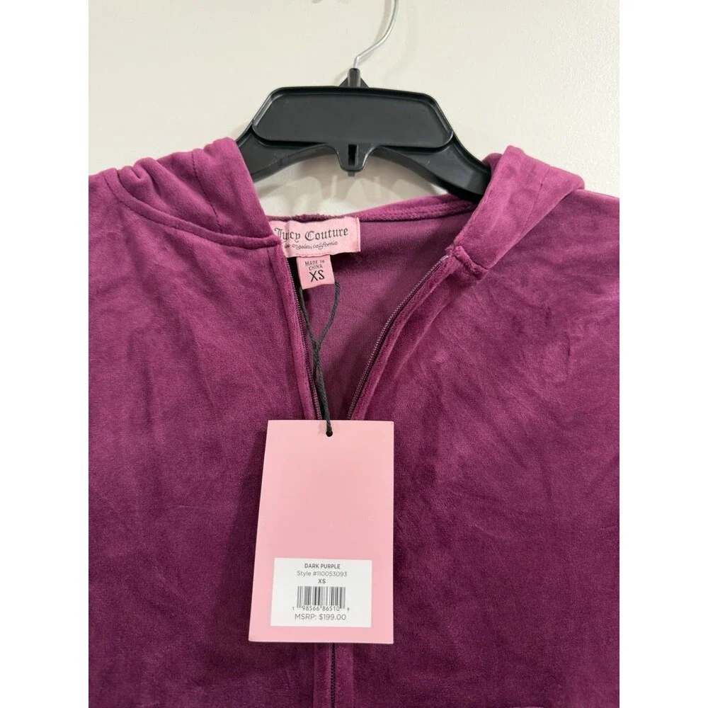 Juicy Couture Dark Purple Velour Tracksuit Set Rhinestone Logo XS Y2K NWT